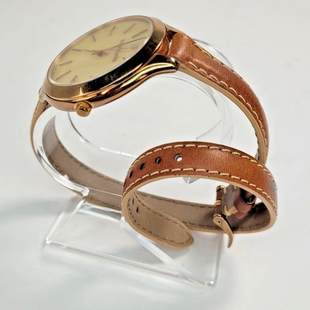 MICHAEL KORS LADIES MK2347 Rose GOLD ACRYLIC HORN FACE WRAP AROUND WATCH Works